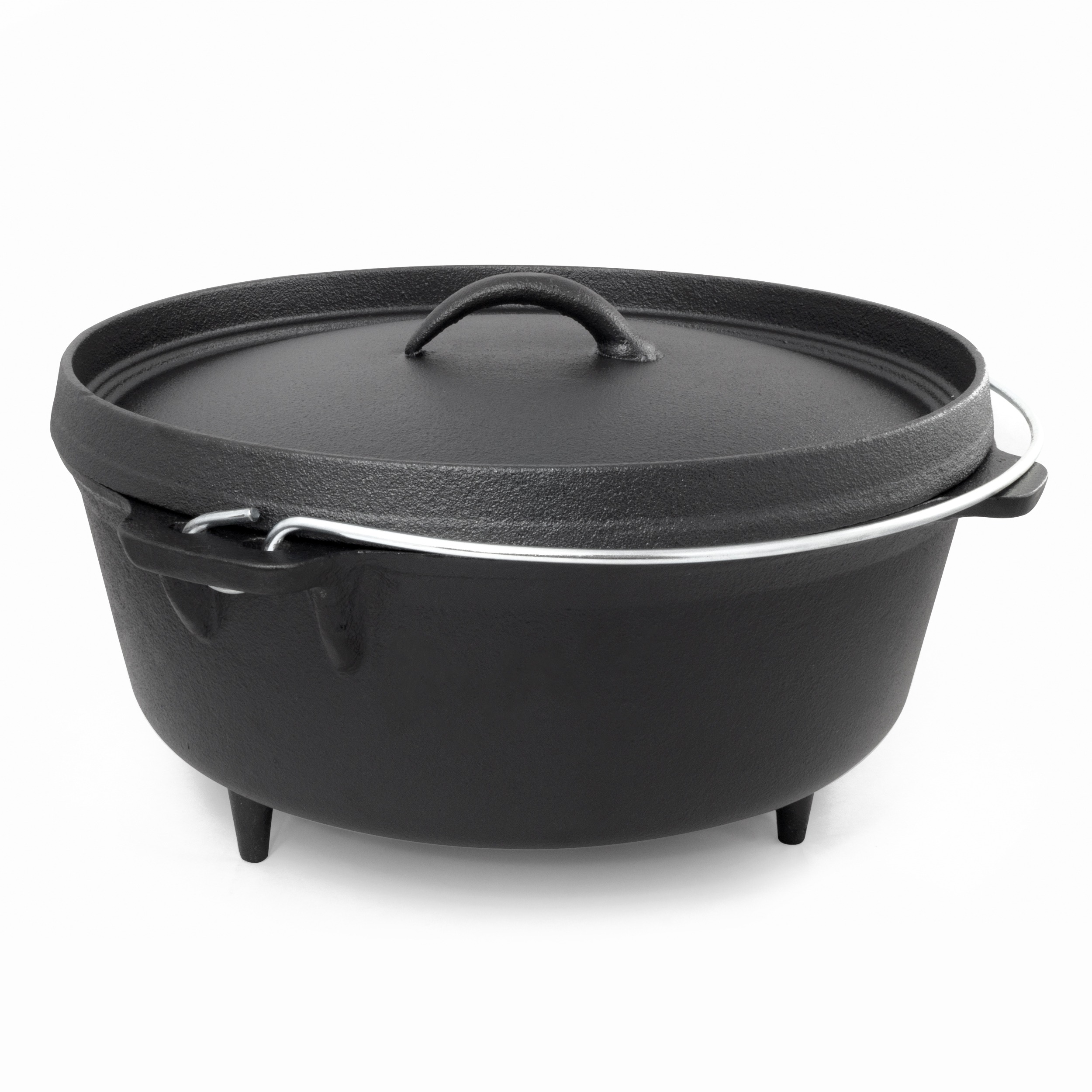 ExcelSteel w/Handle & Leg Base, Oil Seasoned Cooking Pot Perfect for Outdoor Kitchen Camping Dutch Oven Camper 6 QT Cast Iron, Black 356